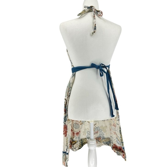 World Market Linen Cotton pleated floral paisley apron with ruffled pocket - Picture 2 of 11